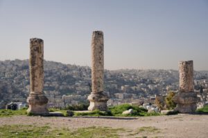 Three Pillars with the view upon Amman, Jordan