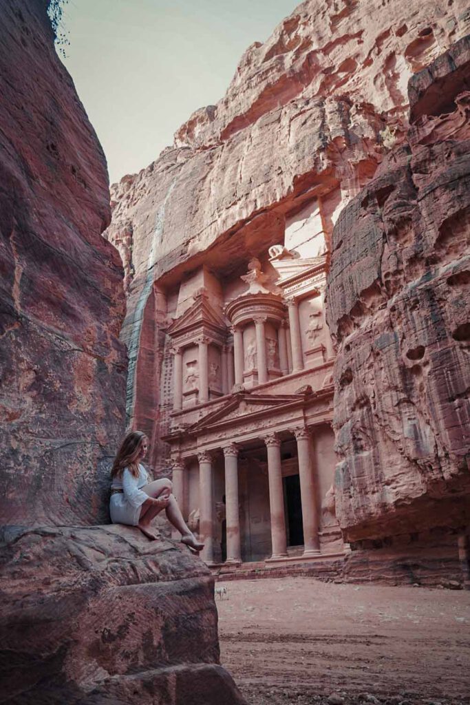 Blonde Girl in front of Petra's Treasury