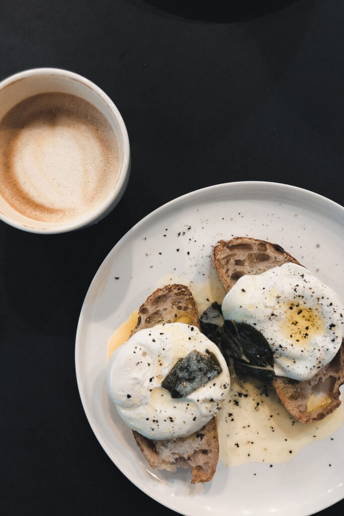 coffee and eggs on toast